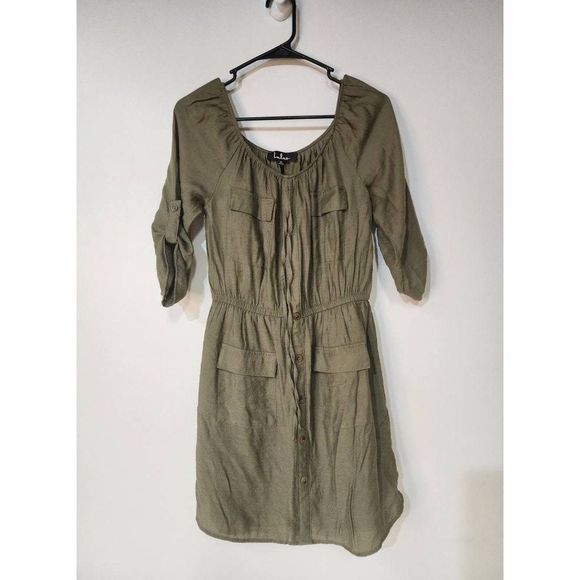 Lulus Etta Olive Green Button Front Off-the-Shoulder Dress good pre-owned condit - Picture 7 of 7